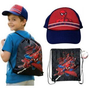 Marvel Spider-Man Boys Baseball Cap & Drawstring Backpack Set Kids Gift OSFM New